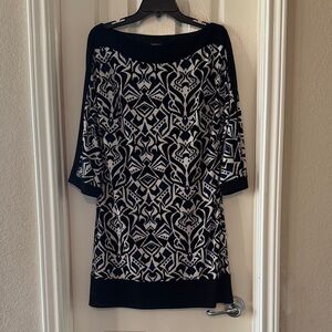 Laundry by Shellie Segal Black, White and Navy Patterned Dress